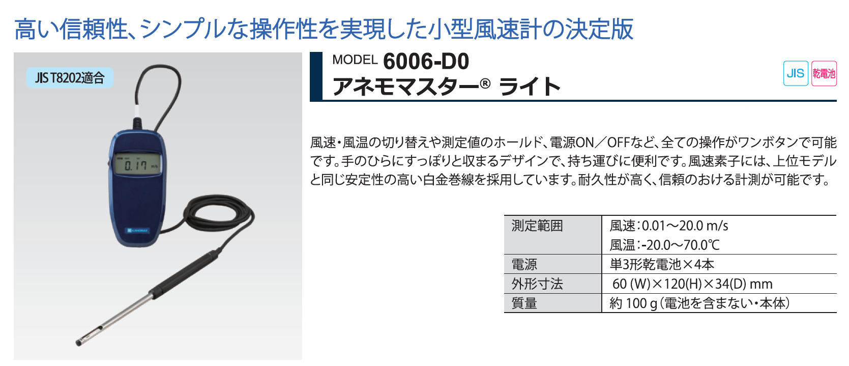 メーカー直売 KANOMAX アネモマスター風速計 風速 風温 6006